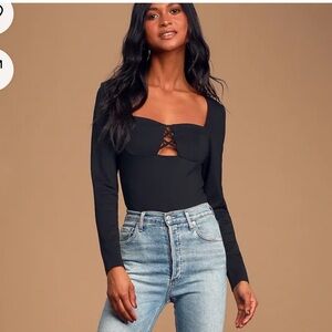 Black Crisscross Long Sleeve Bustier Bodysuit